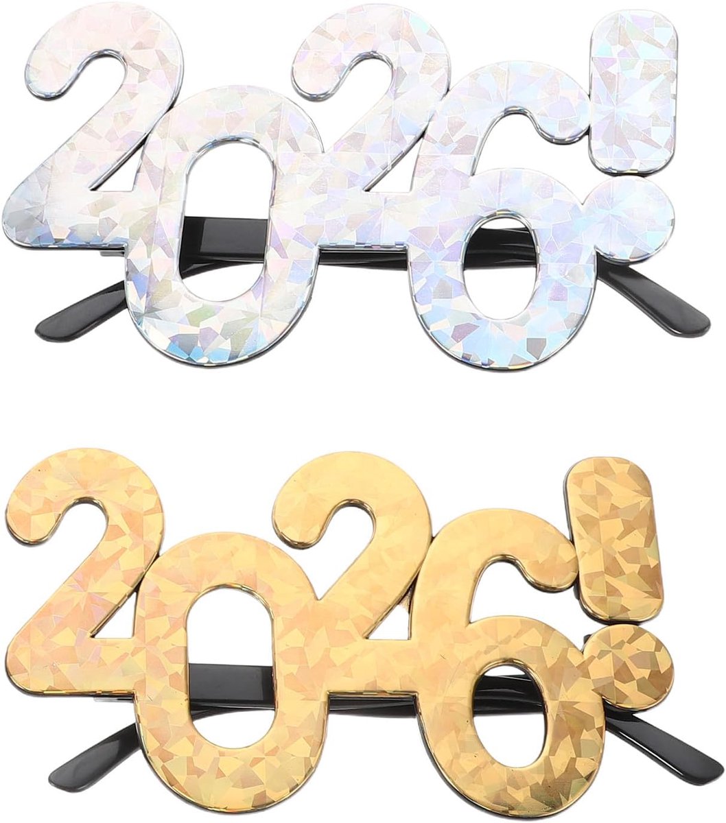 2 stuks nieuwjaarsfeestbrillen - 2026 Brillen Afstudeerfeestbrillen - Fotohokje-rekwisieten voor oudejaarsavondviering voor jongens en meisjes