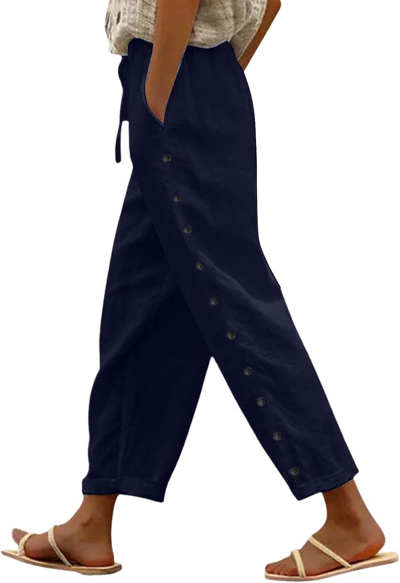 Broek Vrouwen Zomer Brede Hoge Taille Vloeiend Katoen Casual Lichtgewicht met Zakken Chic Strand Bohemian Losse Rechte Mode A219