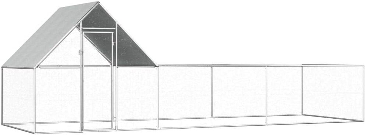Kippenhok met waterdicht dak voor kleine dieren, vrijloop, vogelkooi, vrijloophok, kippenhok met slot, kippenhok, volière, kippenhok, 6 x 2 x 2 m, verzinkt staal