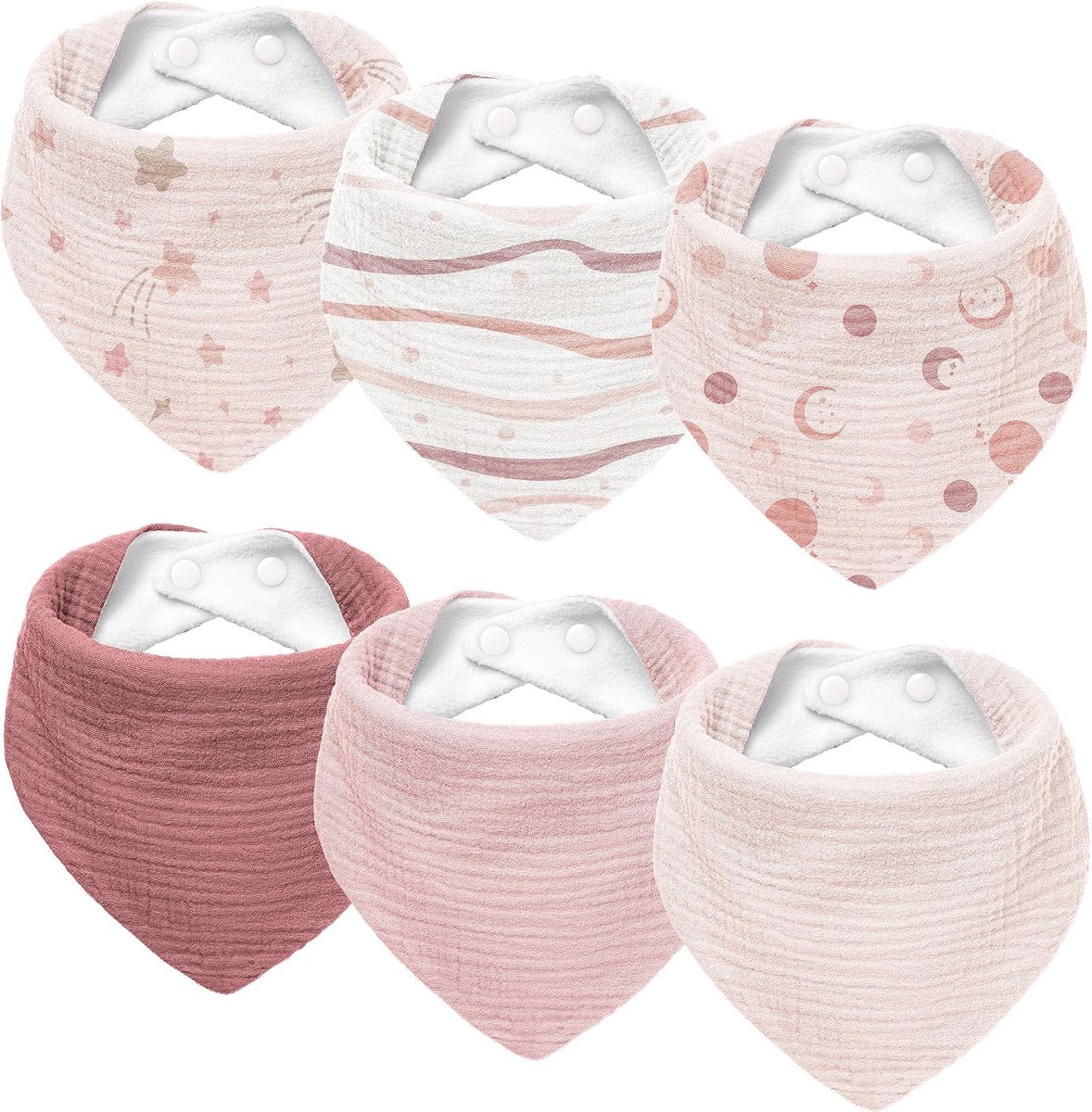 Slabbetje baby driehoekige sjaal baby mousseline halsdoek baby voor jongens en meisjes, sabbelslabbetjes baby verstelbaar 6 stuks, Roze Paars, Eén maat