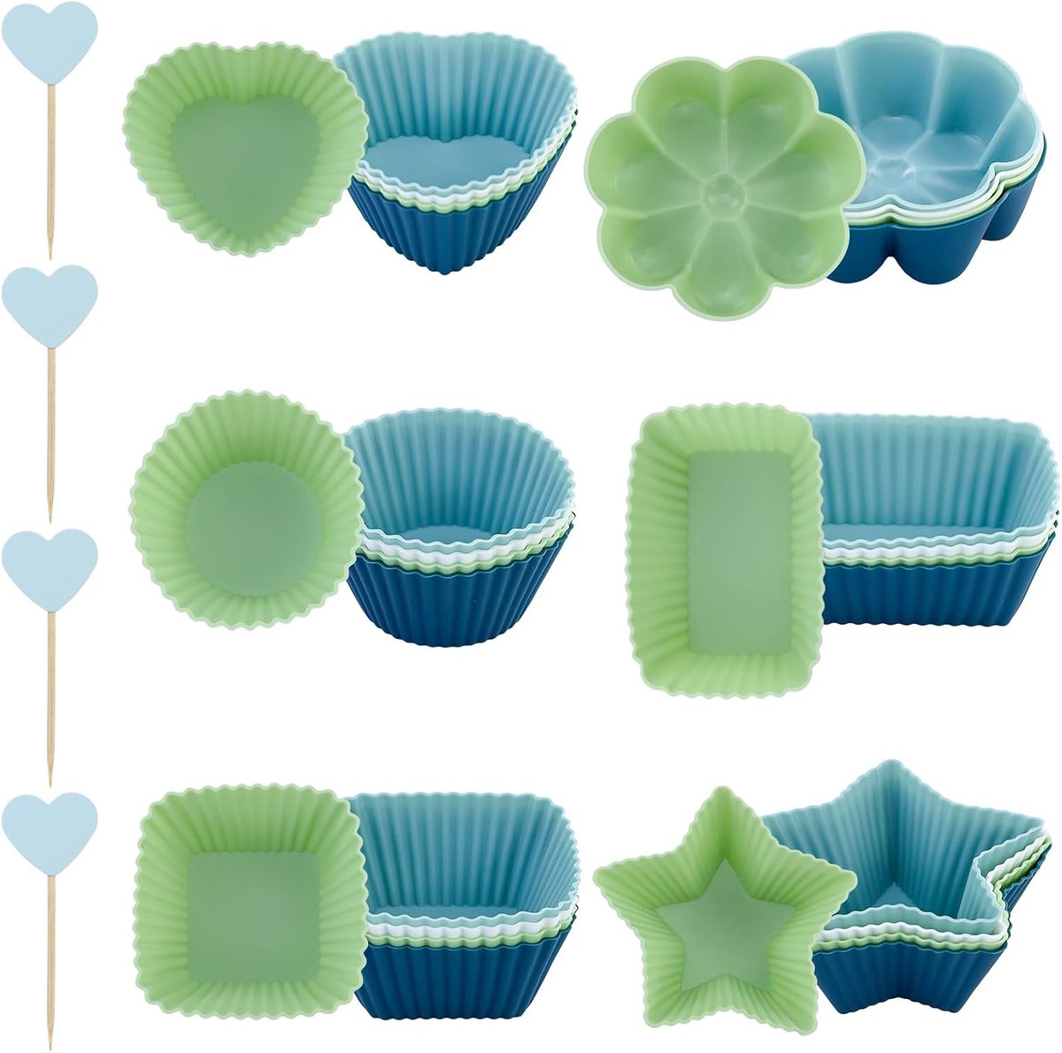 24 stuks muffinvormen, cupcakevormen van siliconen, herbruikbaar, kleurrijk, antiaanbaklaag, dikke siliconen, gemakkelijk te reinigen, cupcakes en muffins