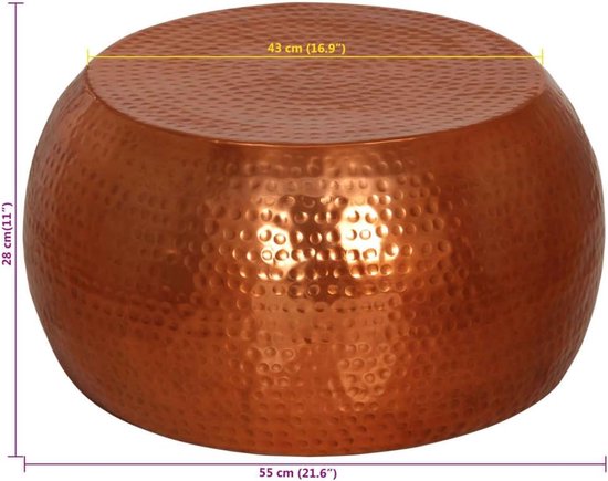 Bijzettafel smalle kleine bijzettafel outdoor balkon tafel woonkamer tafel - salontafel messing Ø55x28 cm aluminium voor slaapkamer balkon woonkamer tuin — afbeelding 2