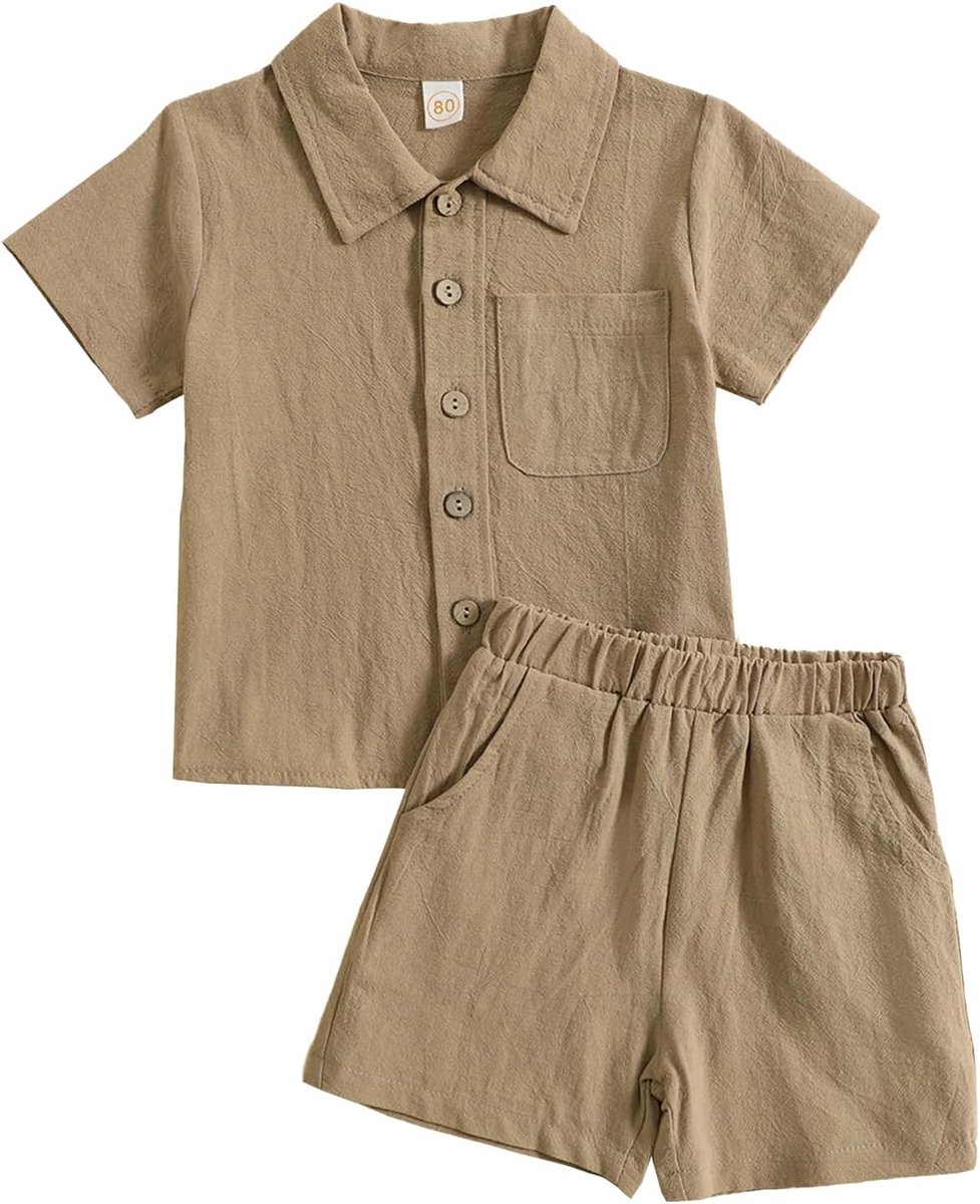 Kledingset voor kleine jongens met korte mouwen, overhemd met knopen en zak, bijpassende shorts voor jongens