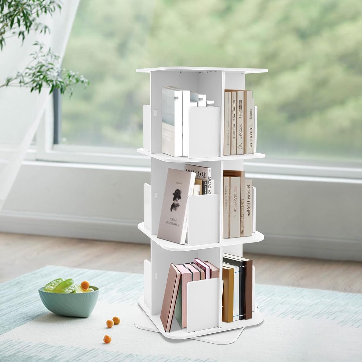 Boekenkast, 3 verdiepingen, boekenkast, draairek, opbergrek, staand rek, boeken/cd/dvd-organizer, multifunctionele boekenkast, 360 graden boekenkast voor kinderen en volwassenen