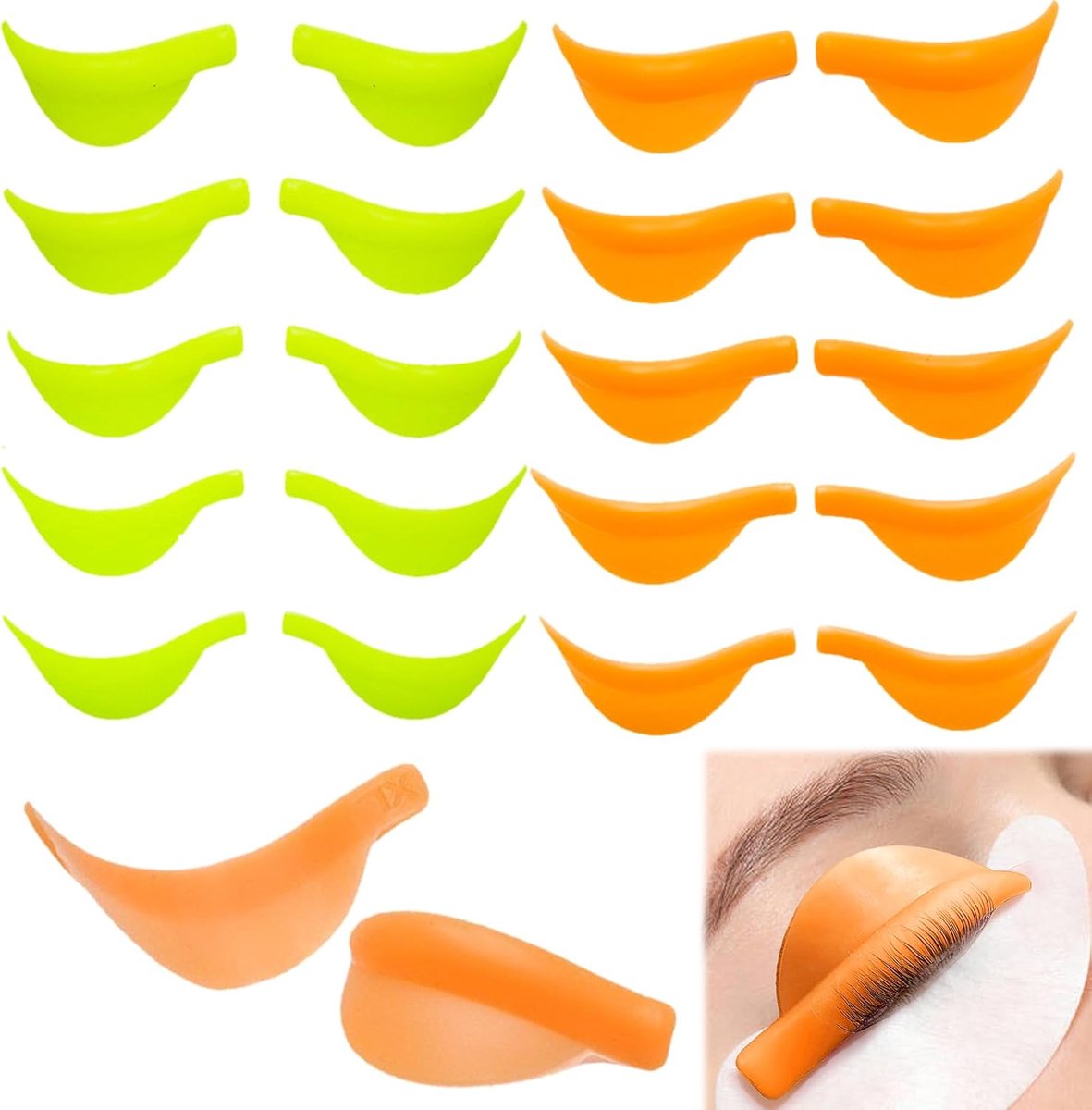 20-delige wimperlift, wimperkruller, wimperlift, herbruikbare siliconen pads, wimperliftstaafje in 5 maten, voor wimperperpermanent, wimperlift, twee kleuren