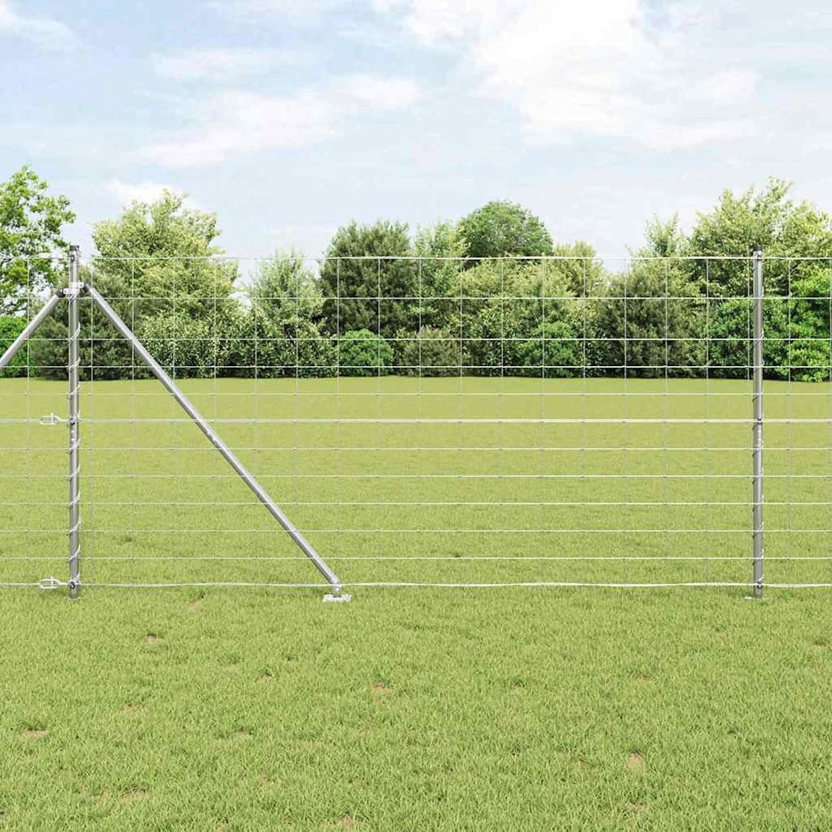 Veldhek 1,2 x 50 m verzinkt staal, hekpalen met spike 13 stuks Ø 32 mm 140 cm verzinkt staal net voor kleine dieren tuinhek hek voor tuin huis binnenplaats kippenhek konijnenhok