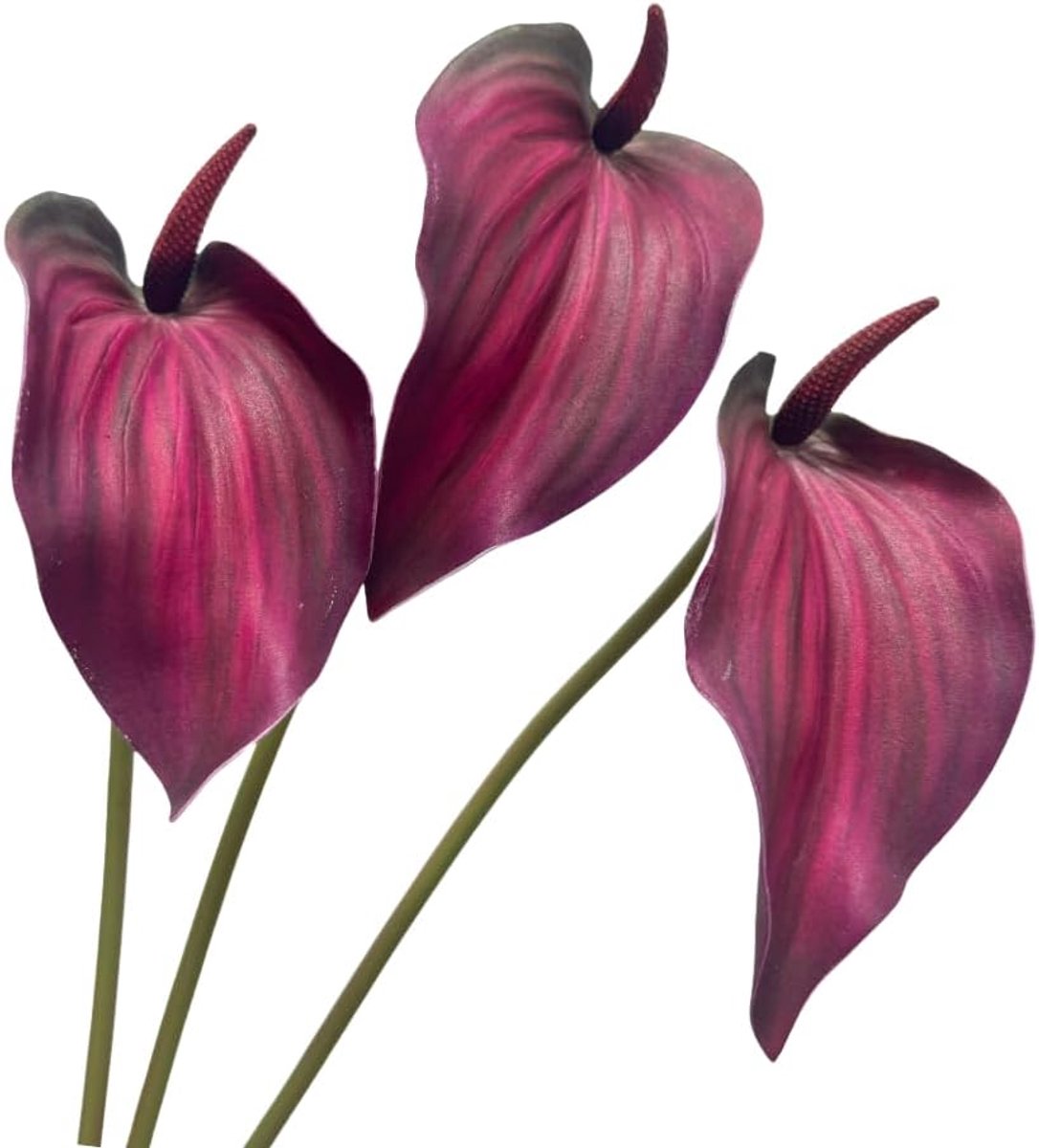 3 stuks plastic bloemen voor buiten anthurium kunstbloem, lange steel kunstbloemen voor hoge vaas thuis bruiloft feest tuin decor (diep rood)