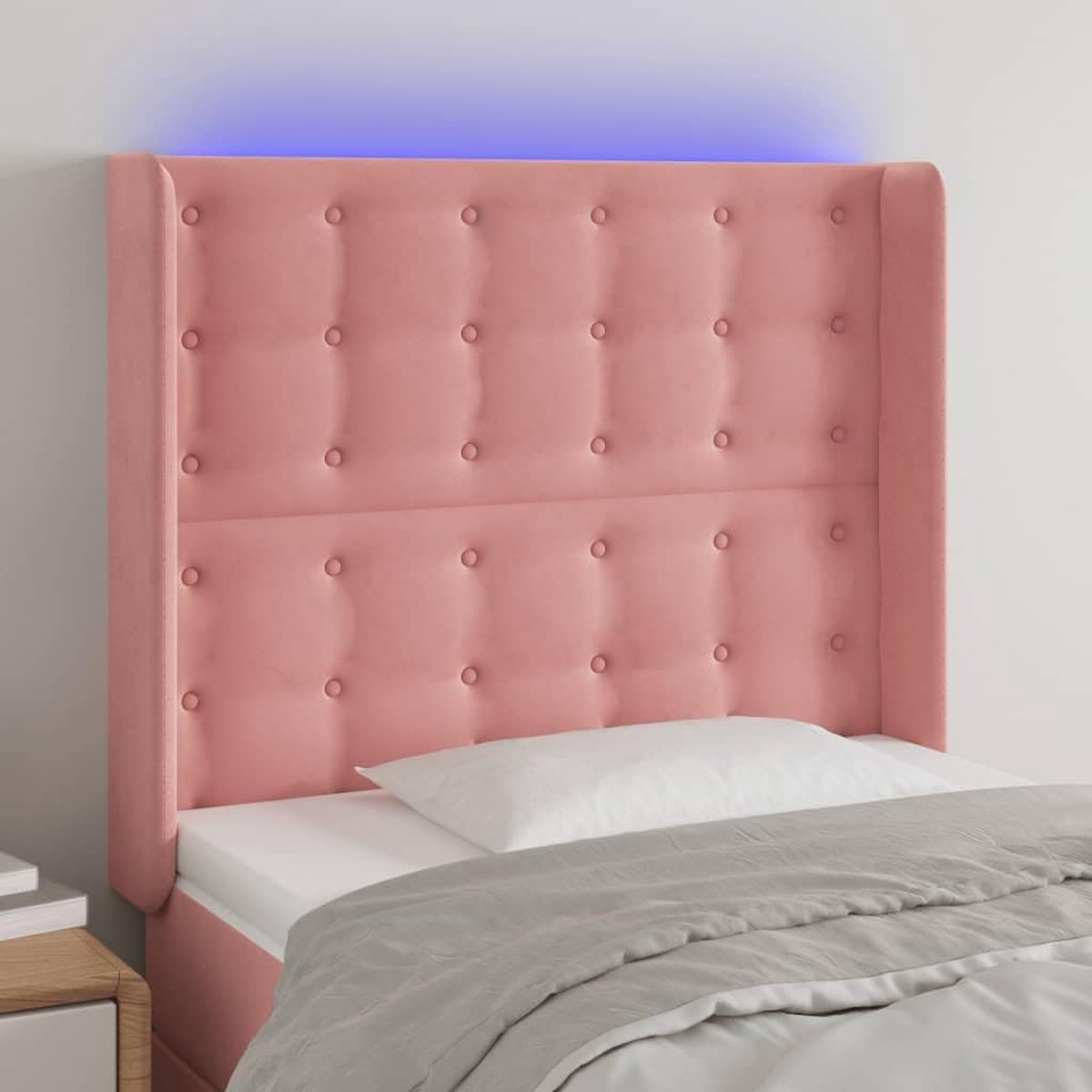 Roze, 103 x 16 x 118/128 cm, fluweel, voor de slaapkamer, hotel, hoofdeinde, werkkamer, voor slaapkamer, tweede slaapkamer, hotel