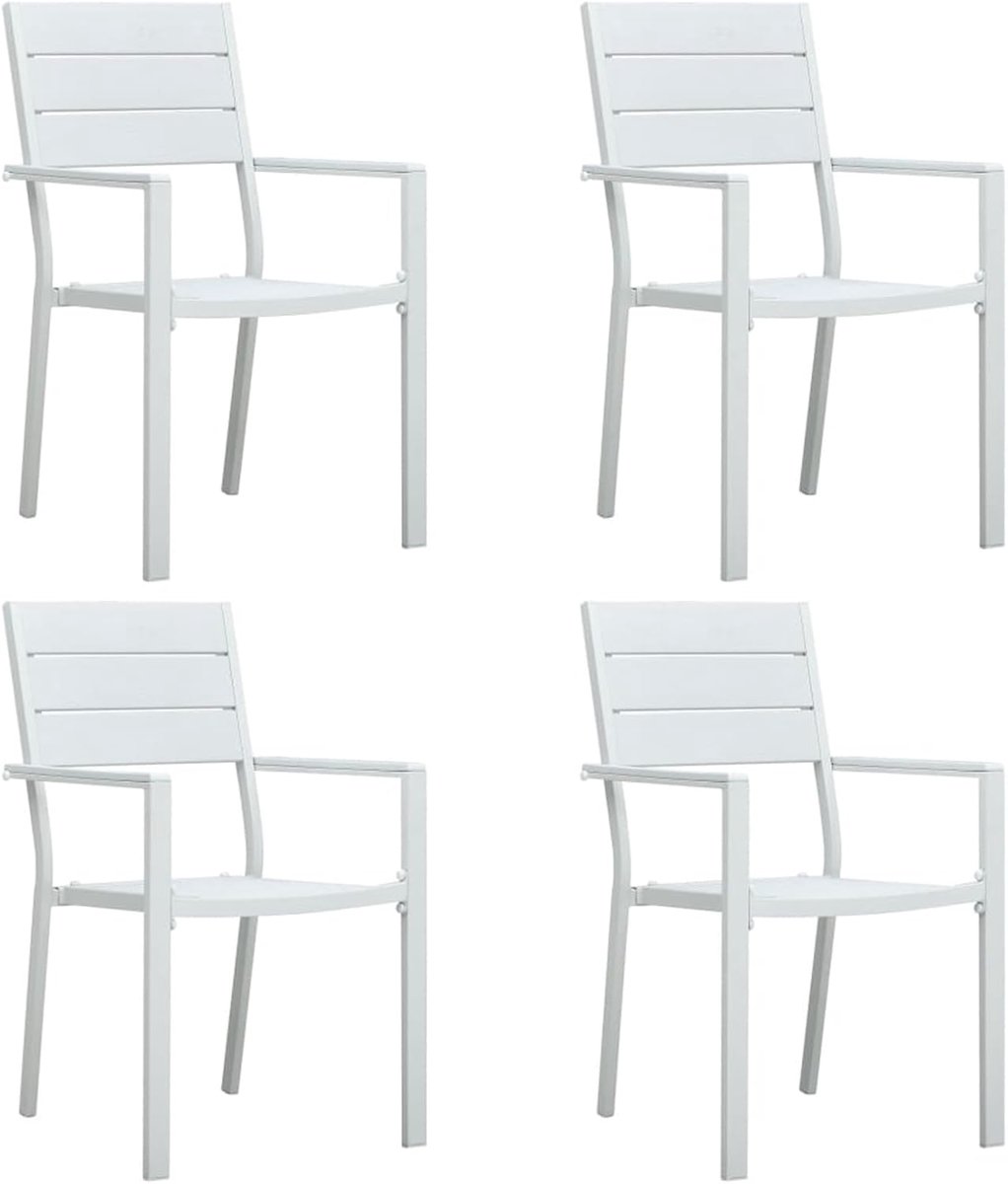 4 x tuinstoel met armleuning, eetstoel, tuinstoel, stoelen, stoelen, tuinstoelen, terrasstoel, tuin, HDPE, houtlook, wit