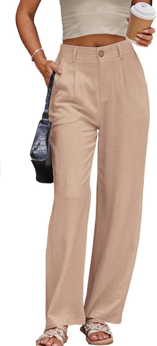 Broeken voor dames, chic, voor werk, casual, voor de zomer, zakelijk, recht, wijde pijpen, katoenen linnen broeken