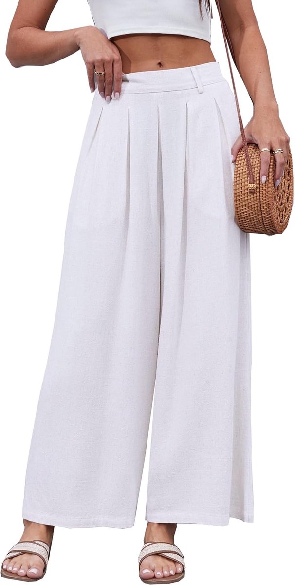 Dames Plicated Linnen Broek Petite Crop Capris Culottes Losse Wijde Pijpen Palazzo Broek Casual Katoen Linnen Broek