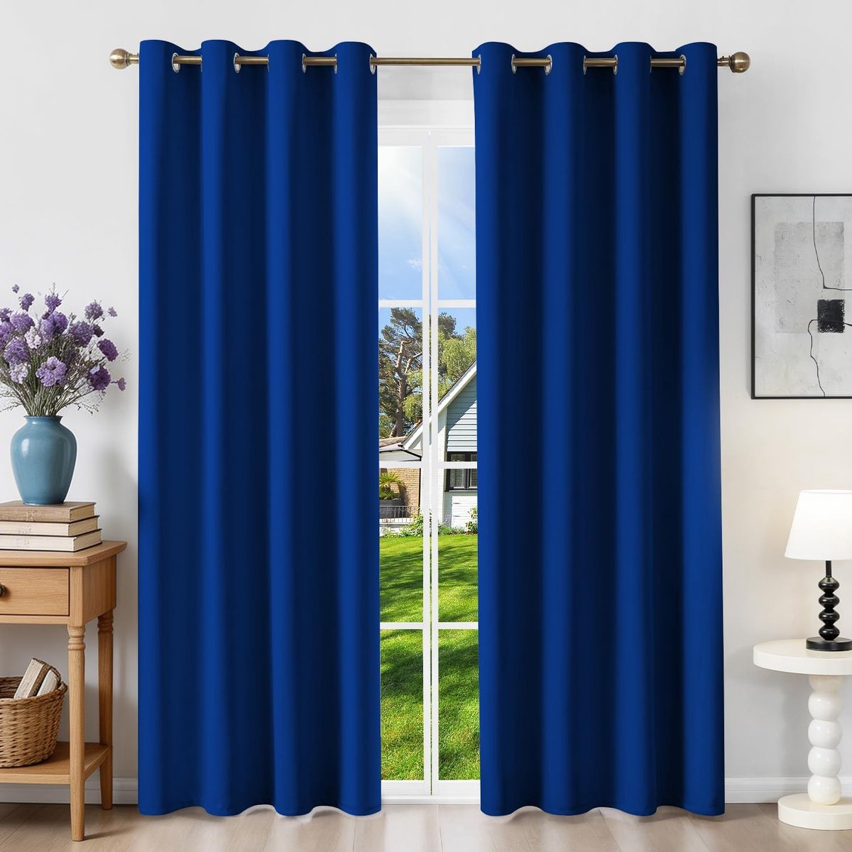 verduisteringsgordijn, isolerend, tegen kou, 140 x 200 cm (b x h), 2 stuks, ondoorzichtig, koningsblauw, met oogjes, hittebescherming, uv-bescherming, lawaai, voor binnen, decoratie