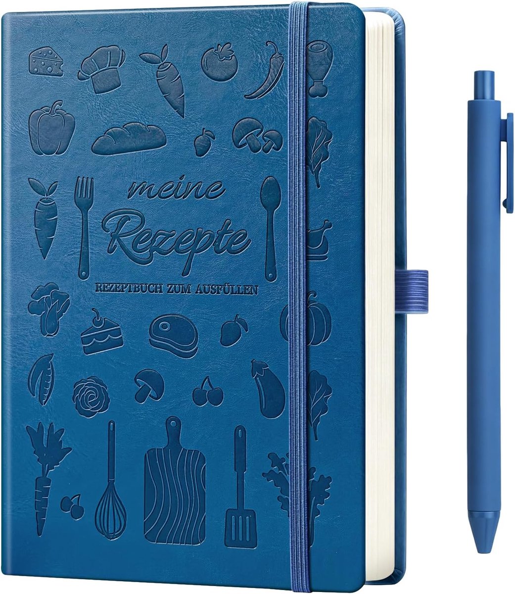 Receptenboek voor het schrijven van je eigen recepten A5, Kookboek om je eigen recepten in te vullen, Blanco kookboek met index en inhoudsopgave (Donkerblauw)
