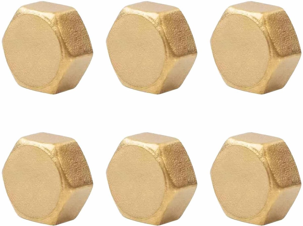 Set van 6 Messing Blind Caps 1/2 Inch - Eindkappen voor Wasmachine en Radiator, Hex Socket Plug Caps