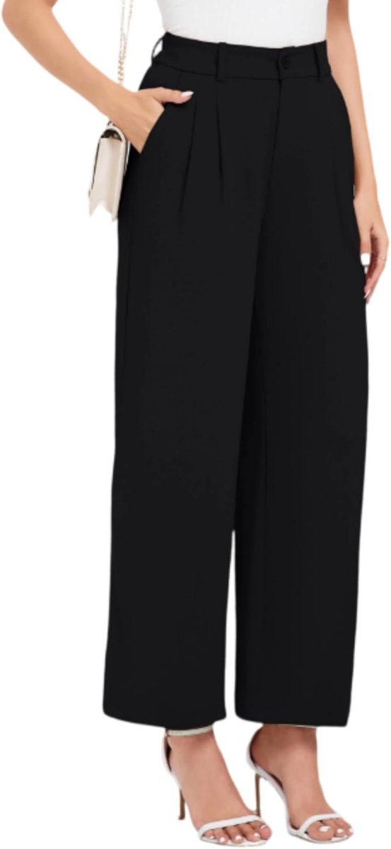 Palazzo broek voor dames, casual, stoffen broek, hoge taille, zomerbroek, licht, elegant, zakelijk, wijde pijpen, broek met elastiek