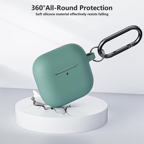 Hoesje compatibel met AirPods 4e generatie hoes met reinigingsset, schokbestendig, valbescherming, krasbestendig siliconen hoesje voor AirPods 4 2024 met sleutelhanger, dennengroen — afbeelding 4
