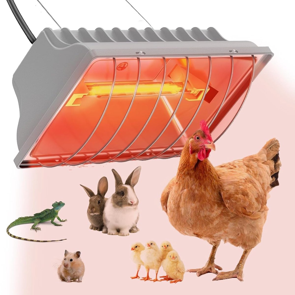 Warmtelamp voor kuikens, 250 W, rood licht, warmtelamp, verwarmingslamp, kippenhok met spaarschakelaar, 1,8 m stroomkabel, automatische thermostatische infraroodlamp voor kippen, eenden, puppy's, vee
