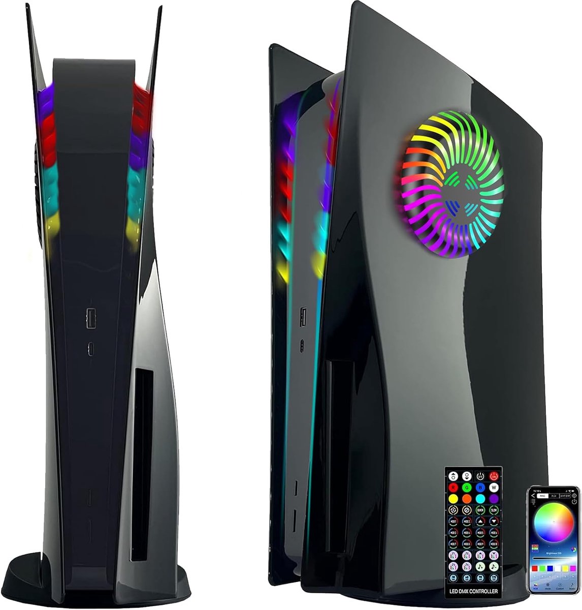 Voor PS5 Faceplates met RGB-licht en koelopeningen, Shell Cover reserveplaten, accessoires, anti-kras stofdicht, afdekking voor PlayStation 5 Disc Edition (gegalvaniseerd zwart)