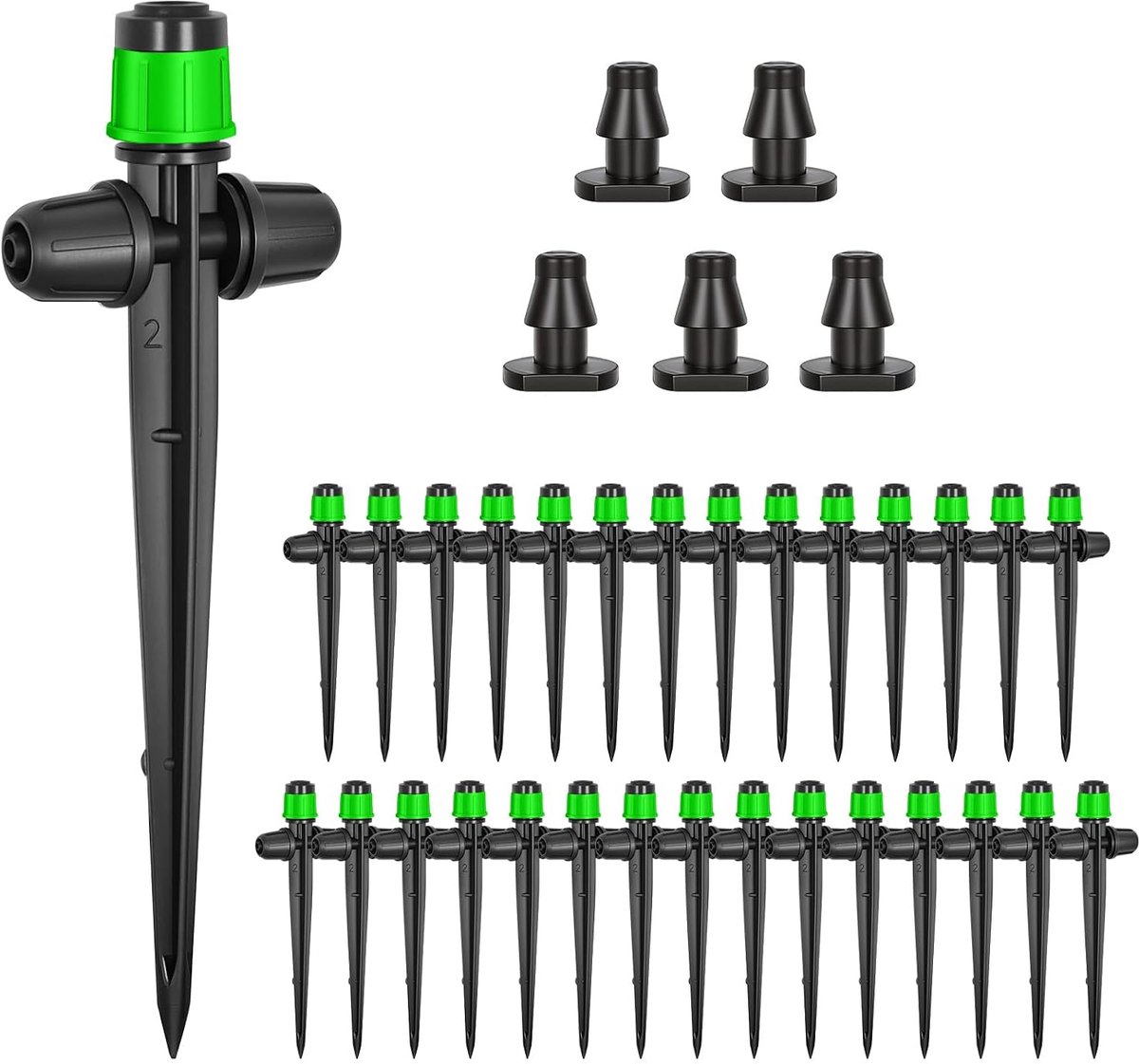 30 stuks druppelirrigatie-emitters sproeier, verstelbare 360 graden waterstroom druppelaars dubbel slot ontwerp, voor 1/4 "druppelirrigatieslangen, voor tuinbewateringssysteem. (groen)