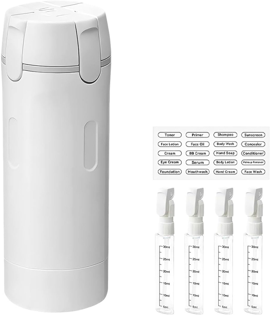 4-In-1 Navulbare Bewaarfles, Draagbaar En Lekvrij, Voor Vloeistoffen Zoals Shampoo, Lotions Of Reinigingsmiddelen (Wit)