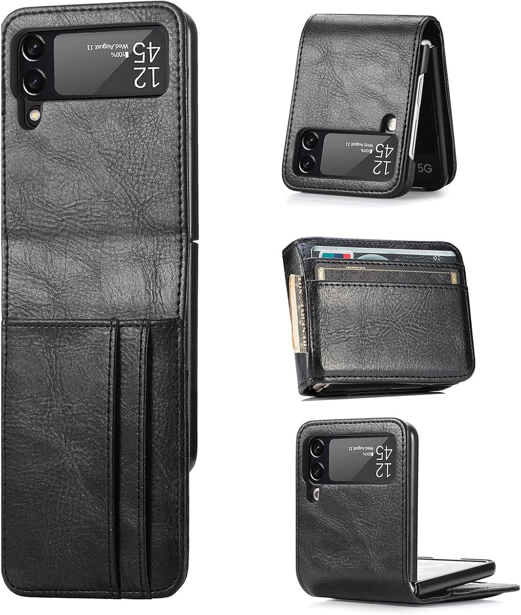 Betterfon Hoes voor Samsung Galaxy Z Flip 3 5G - telefoonhoes Galaxy Z Flip3 5G, flipcase, klaphoes, beschermhoes met kaartenvakjes voor Samsung Z Flip 3 5G, zwart