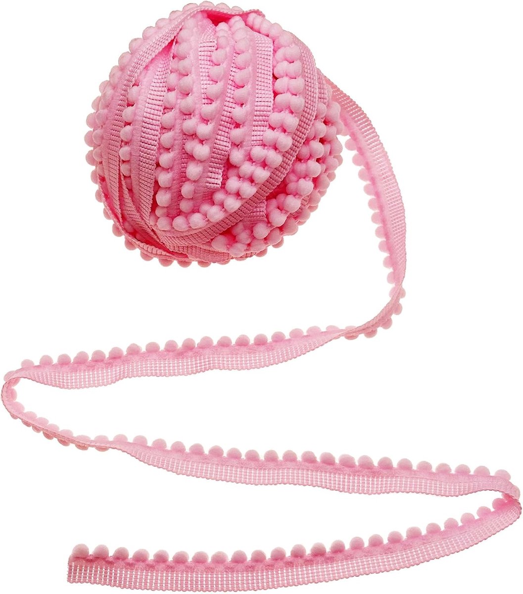 11 Yard Poms Balls, franjes, franjes, kwastjes, met franjes, puntballen met pompon, voor naaien, knutselen, party, decoratie, 13 mm, roze