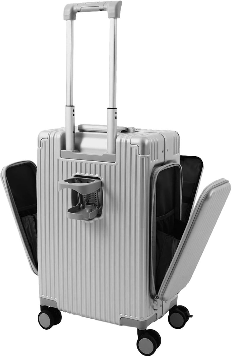 50,8 cm (20 inch), 3-voudige opening, reiskoffer, bagagekoffer, handbagage, koffer, in hoogte verstelbaar, trekstang met wielen, cijferslot, drankhouder voor zakenreizen, reizen, school