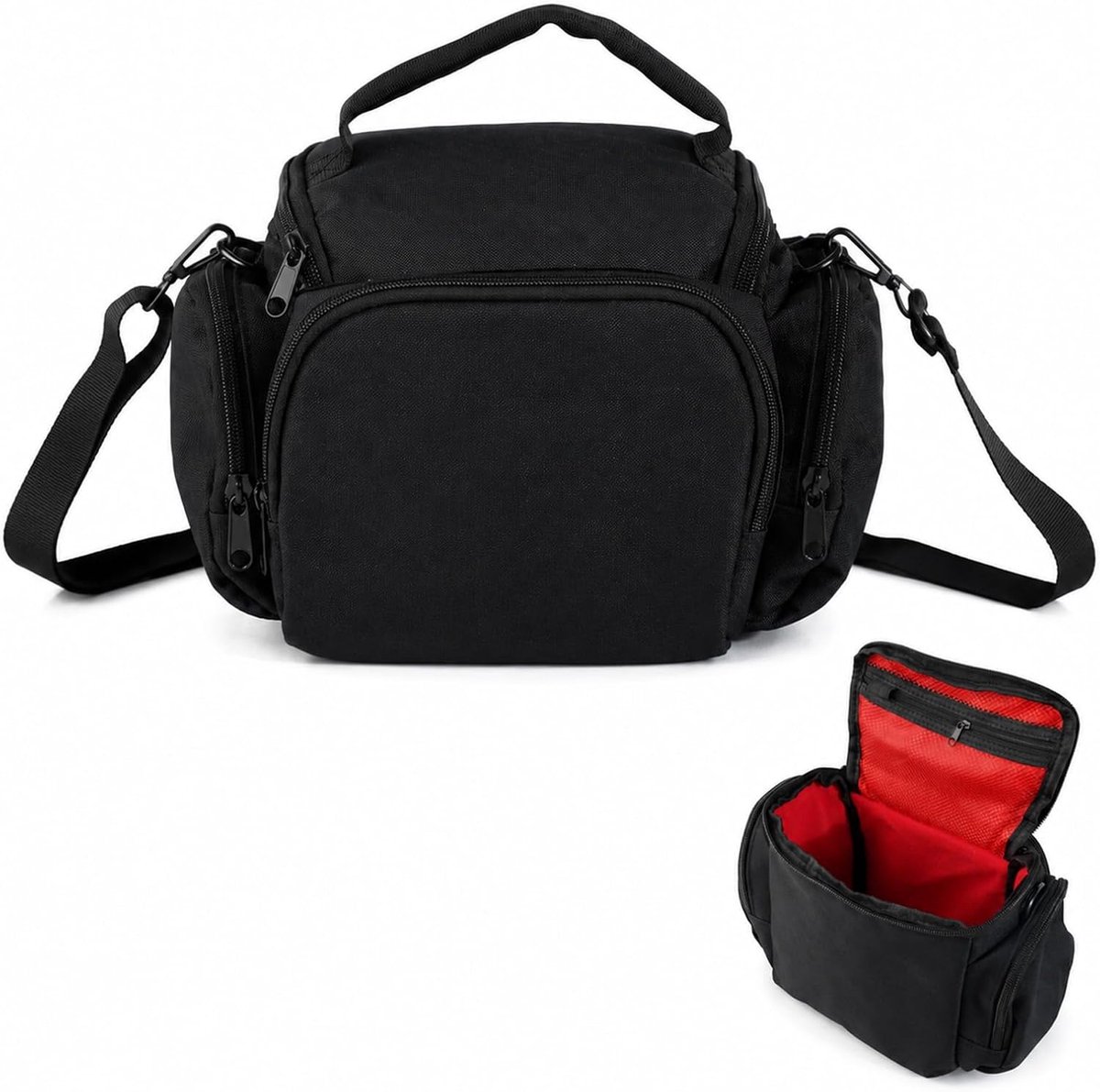 Cameratas met schouderriem, waterdichte Oxford-cameratas, crossbodytas met verstelbare riem voor DSLR/SLR en lenzen, compatibel met Canon/Nikon/Sony, Zwart, Eigentijds