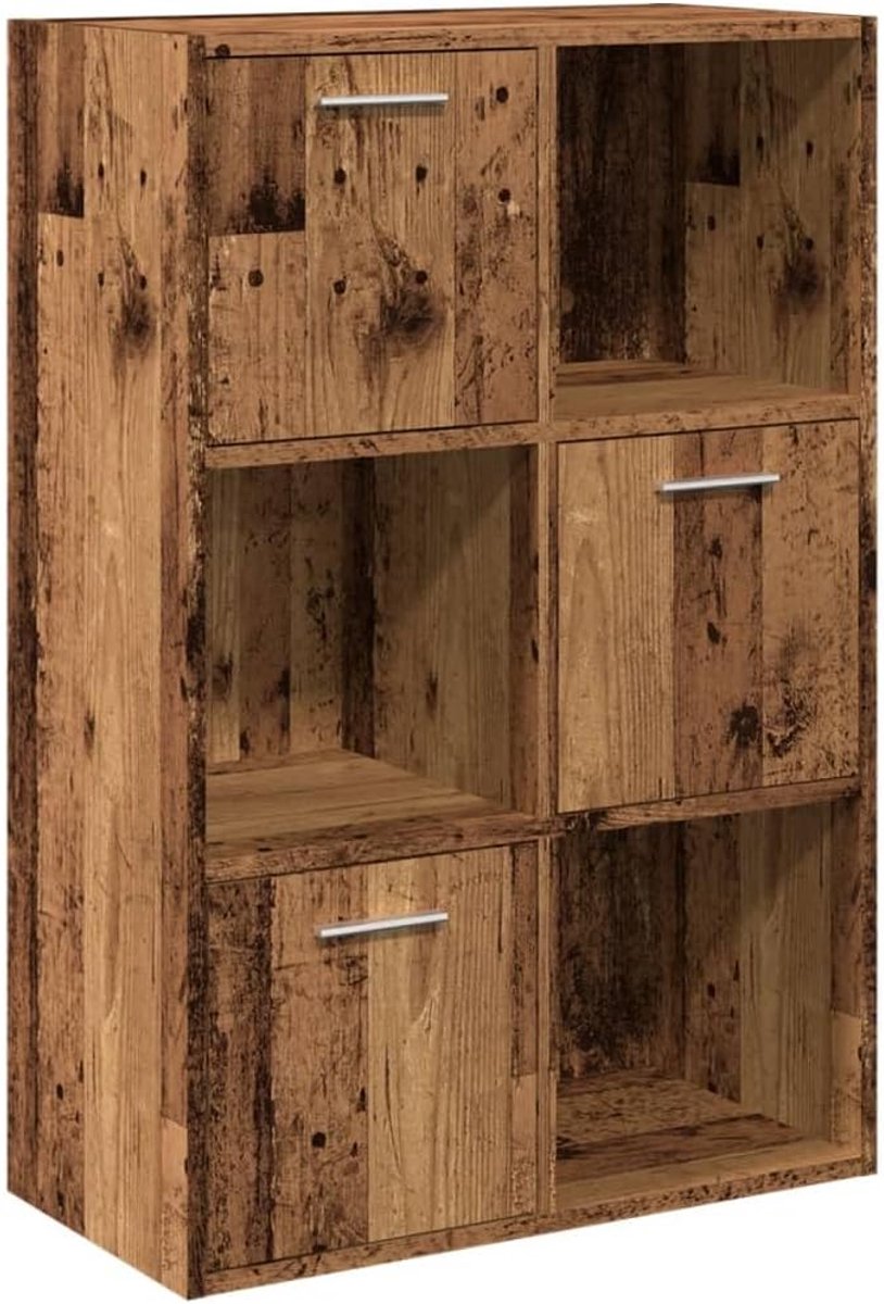 Opbergkast - Geperst Hout - 60x29,5x90 cm, Multifunctionele Plank voor Kantoor, Woonkamer, Slaapkamer, Eenvoudige Montage (Oud hout)
