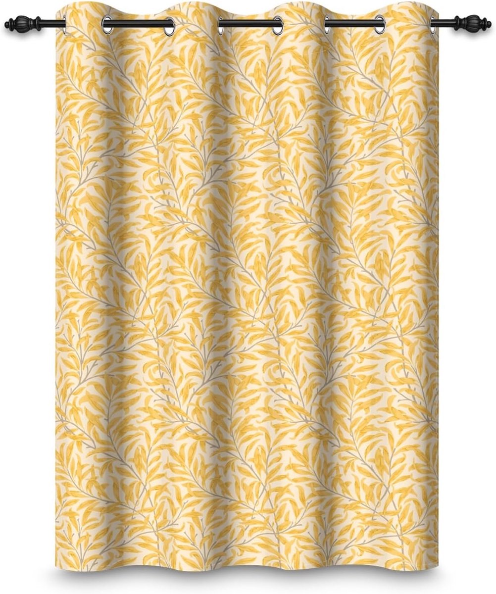 117 x 175 cm Verduisteringsgordijn Gele Planten Bladeren Patroon Bloemenpatroon Gordijnen Oogjes Thermische Isolatie Behandelingen Oogjes voor Woonkamer Slaapkamer Eetkamer 1 Paneel