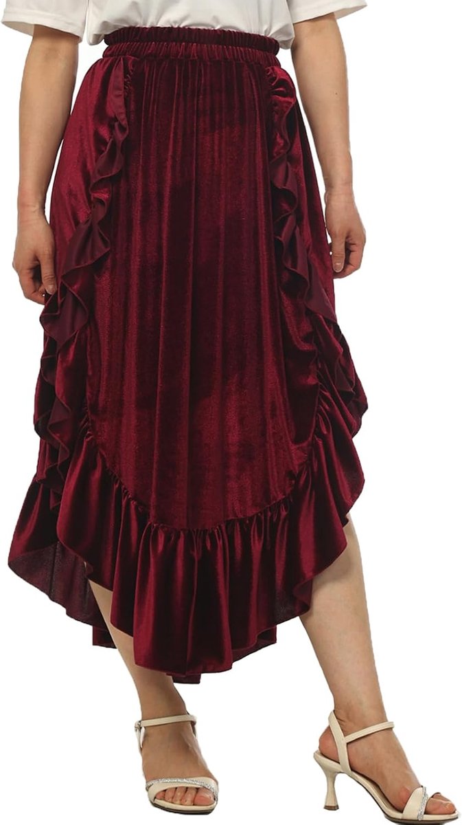 rokken voor dames, fluwelen maxi middeleeuwse renaissancerokken, steampunk, hoog laag ruches rok