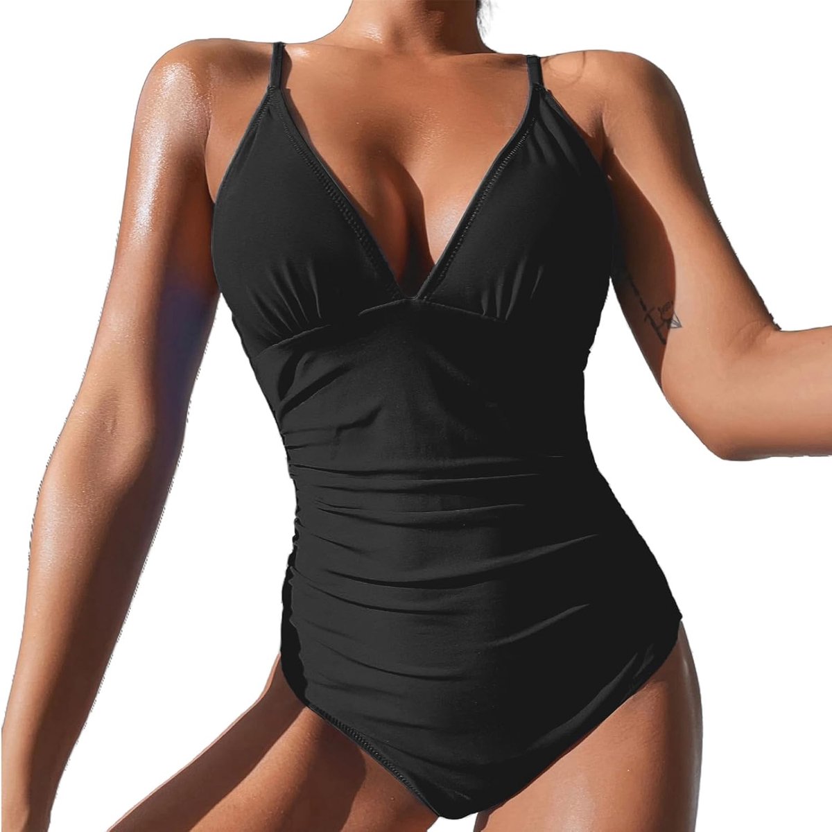 Badpak Voor Dames Met V-hals Rondingen Met kruis Rug, Lage Rug Badpak Uit één Stuk Eendelig Gewatteerd Monokini Zee Strand Kostuum