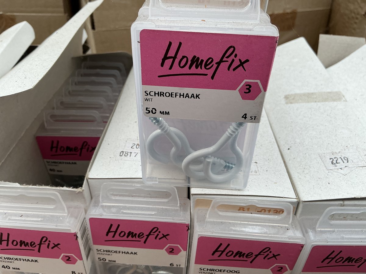 Ophanghaak. Wit. Schroefhaak. 50mm. Lang. 4 stuks. Homefix.