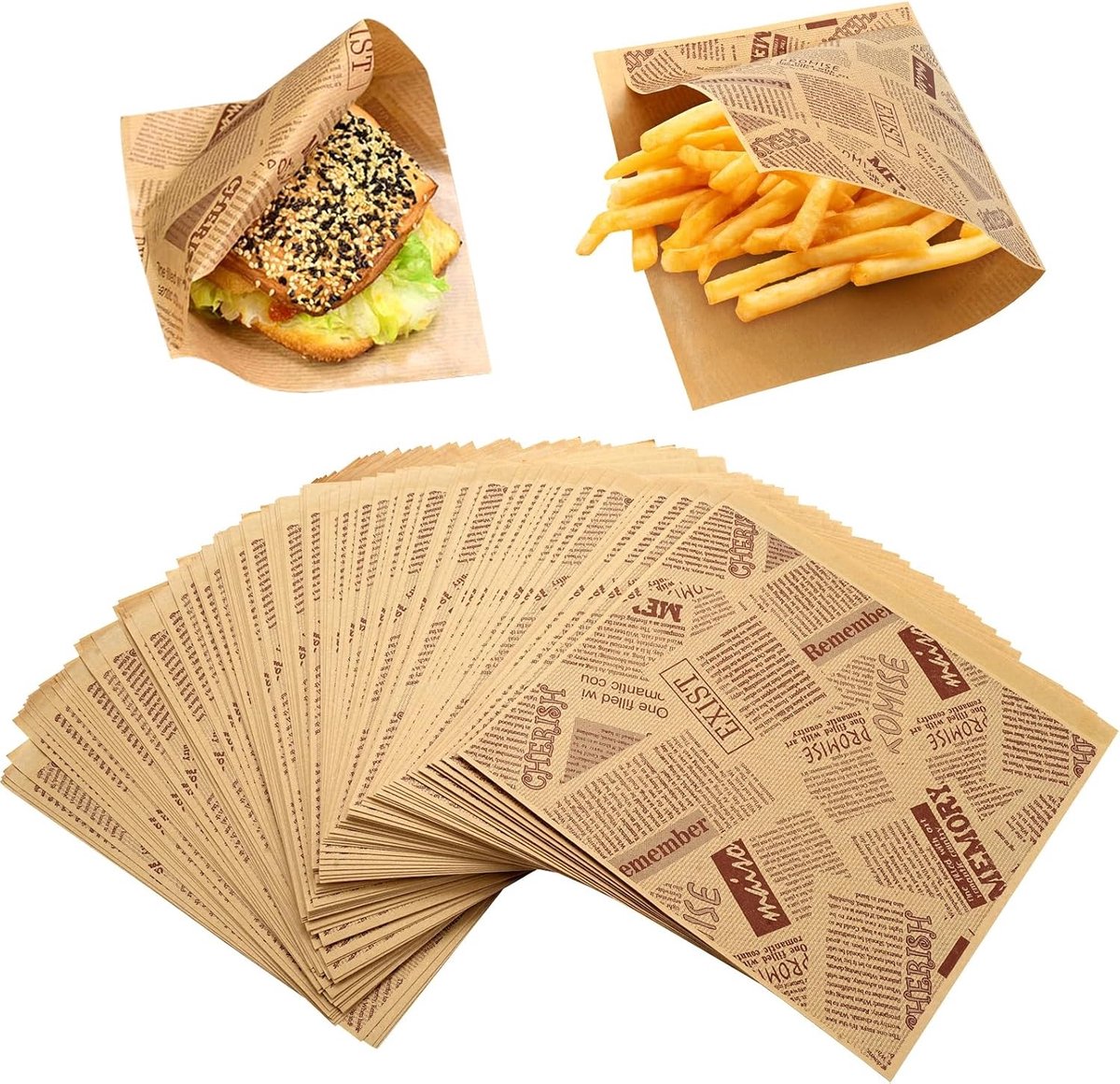 200 Stuks Burgerzakken van Oiled Paper, 15 x 15 cm, Vetafstotend, Ideaal voor Voedsel en Snacks