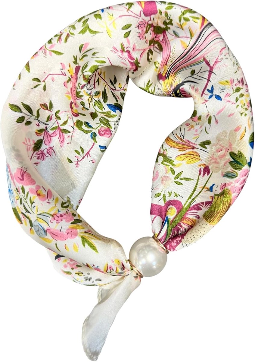 halsdoek voor dames met parelring, kleine zijden doek voor dames, modieuze sjaal voor hals, haar en tas