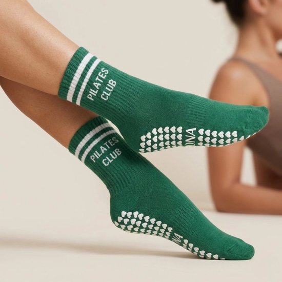 Pilates Sokken Forest Green - Dames hoge Pilates antislip sokken - Yoga Pilates Sokken met Grip - Antislip Katoenen Sokken - Yoga Sokken - Antislip sokken - Reformer Pilates — afbeelding 2