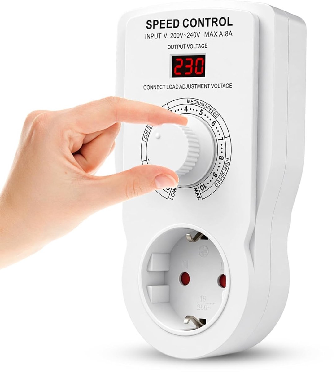 Toerentalregelaar, 230 V motor, 8 A, motor toerentalregelaar 230 V met traploze regeling, 1600 W spanningsregelaar, ventilator, snelheidsregelaar voor haakse slijper, ventilator, afvoerventilator (met