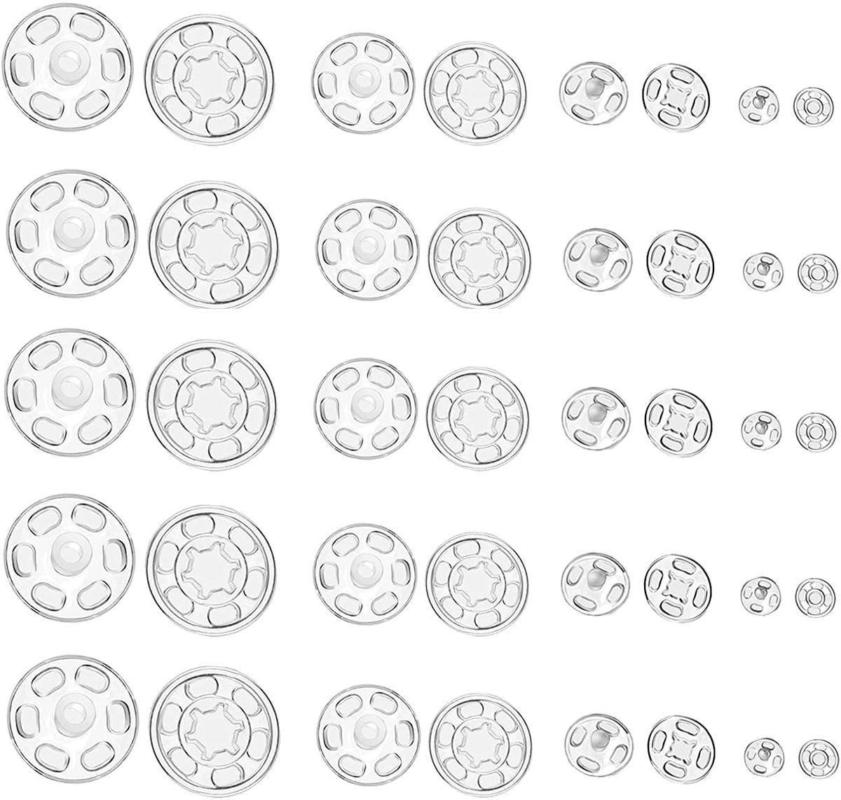 100 Pairs Plastic Drukknopen voor Kleding, Onzichtbare Snap Buttons voor DIY Projecten, Transparante Poppers voor Handtassen en Creatieve Klussen, 7.5mm, 11.5mm