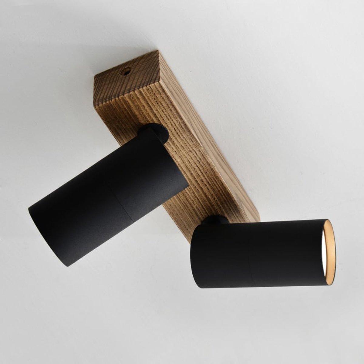 Plafondspots Zwart Hout, 2 flammig Industriële plafondlamp GU10, Draaibare lampenkap, Moderne plafondlamp van metaal, Retro plafondspots voor eetkamer, woonkamer, slaapkamer, keuken