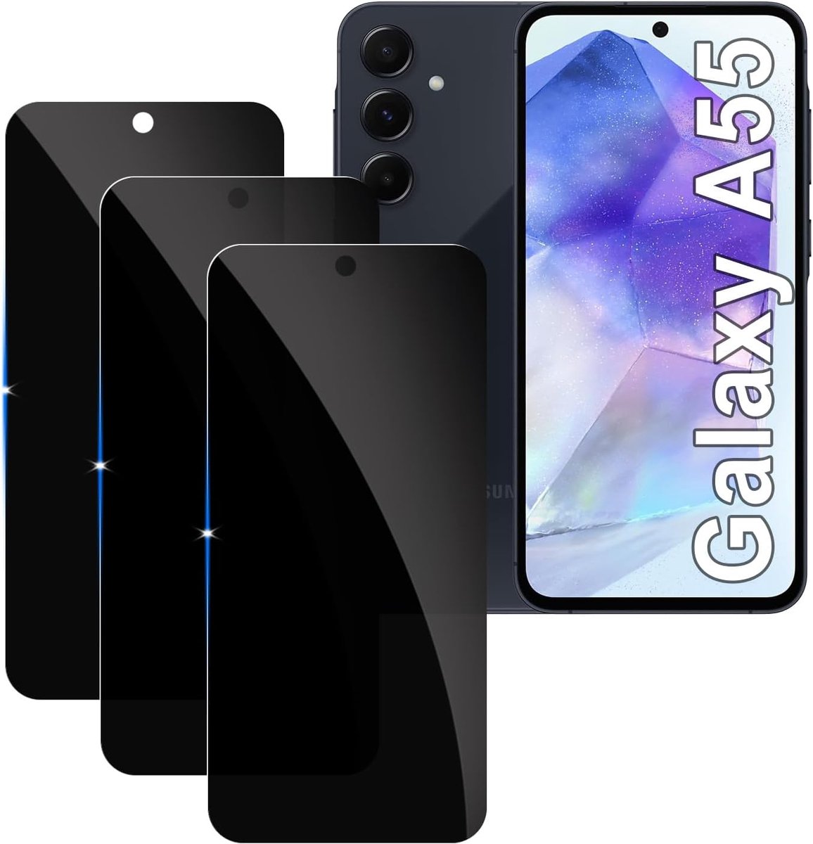 【3 stuks】privacy schermbeschermer voor Samsung Galaxy A55,Anti-Spy aangemaakte glas Screen Protector,9H hardheid,Gemakkelijk te Installeren,Anti-kras,Geen Luchtbellen