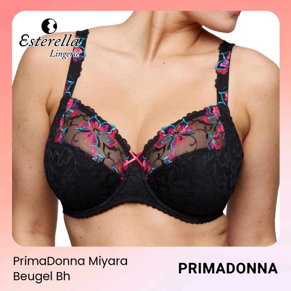 PrimaDonna Miyara Beugel Bh 0163620 Floral Eclipse - maat EU 95G / FR Zwart