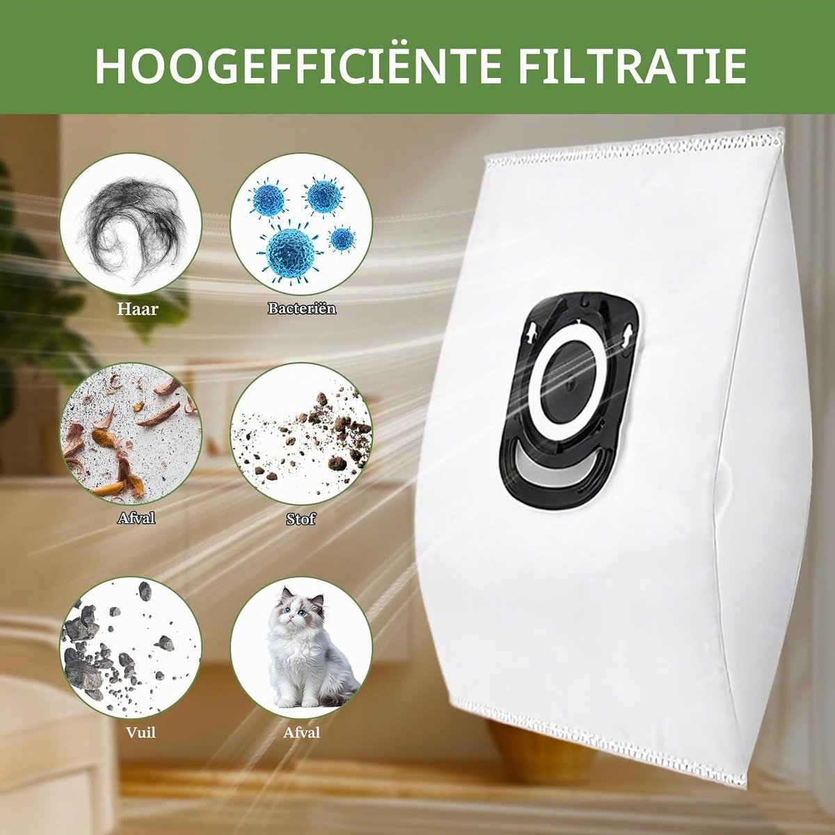 6 stuks stofzuigerzakken Hygiene+ voor Rowenta Compact Power met ZR200520 ZR200720 ZR200920 Rowenta Silence Force, X-Trem Power, Power XXL, hygiënisch, geen stofcontact