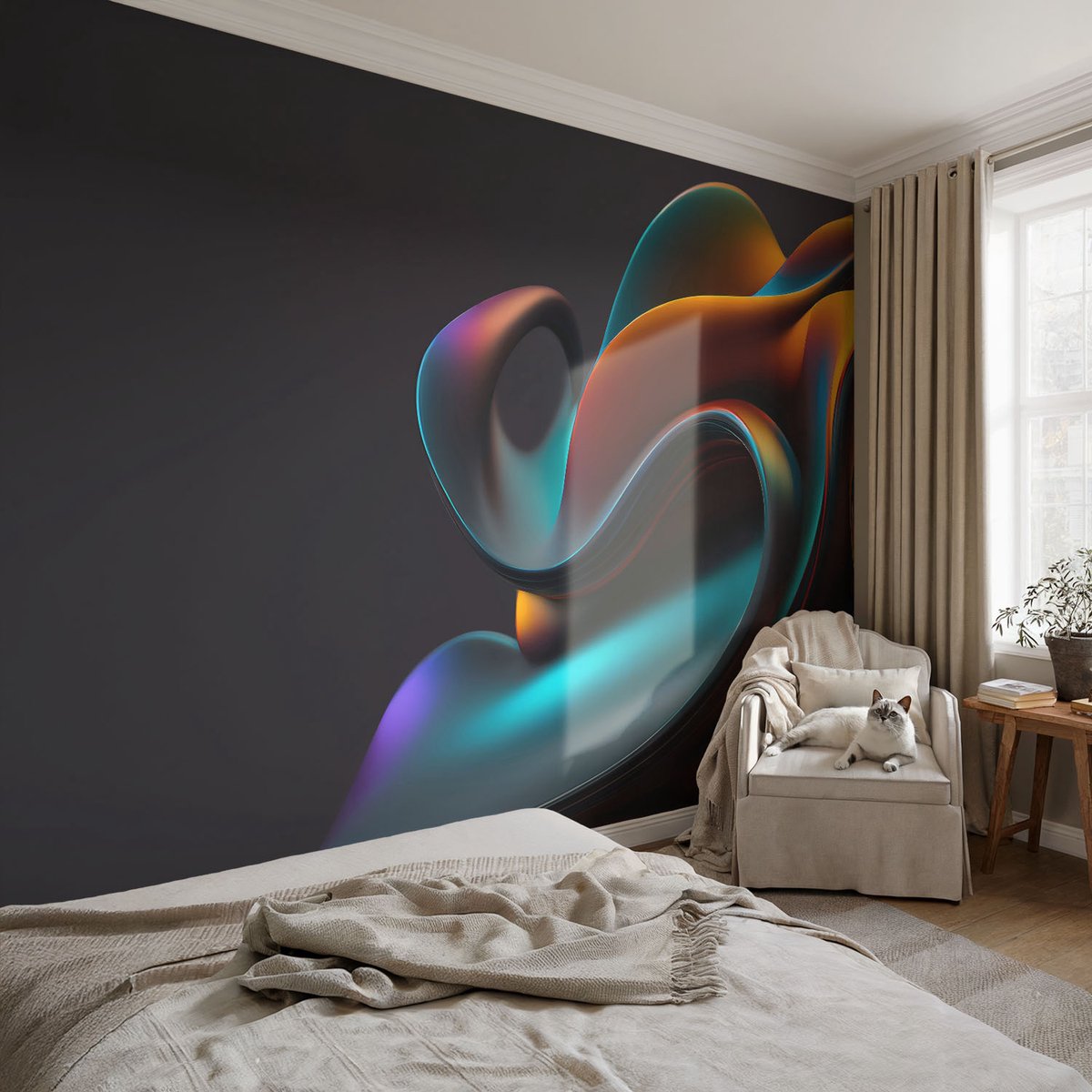 Coloray Vliesbehang - Oranje Snellijm Behang - 104x70 cm - Kleurrijke Werveling Fotobehang Vlies - Hal behang Abstractie - Muurschildering - Hal behang
