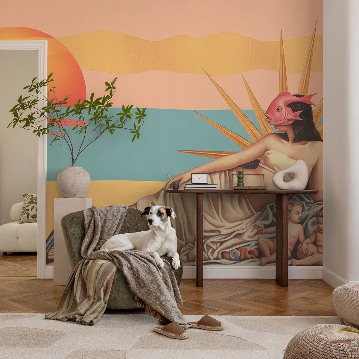 Coloray Vliesbehang - Wit Snellijm Behang - 104x70 cm - Het Westen Van Het Surrealisme Muurschildering - Gang behang Deel - Fotobehang Vlies - Gang behang