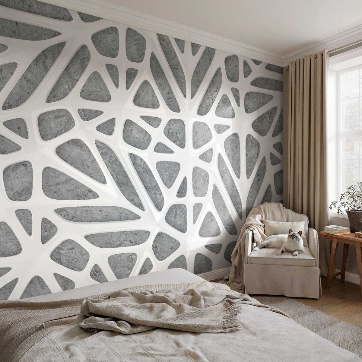 Coloray Vliesbehang - Wit Snellijm Behang - 104x70 cm - Geometrisch Netwerk Fotobehang Vlies - Hal behang Texturen - Muurschildering - Woonkamer behang