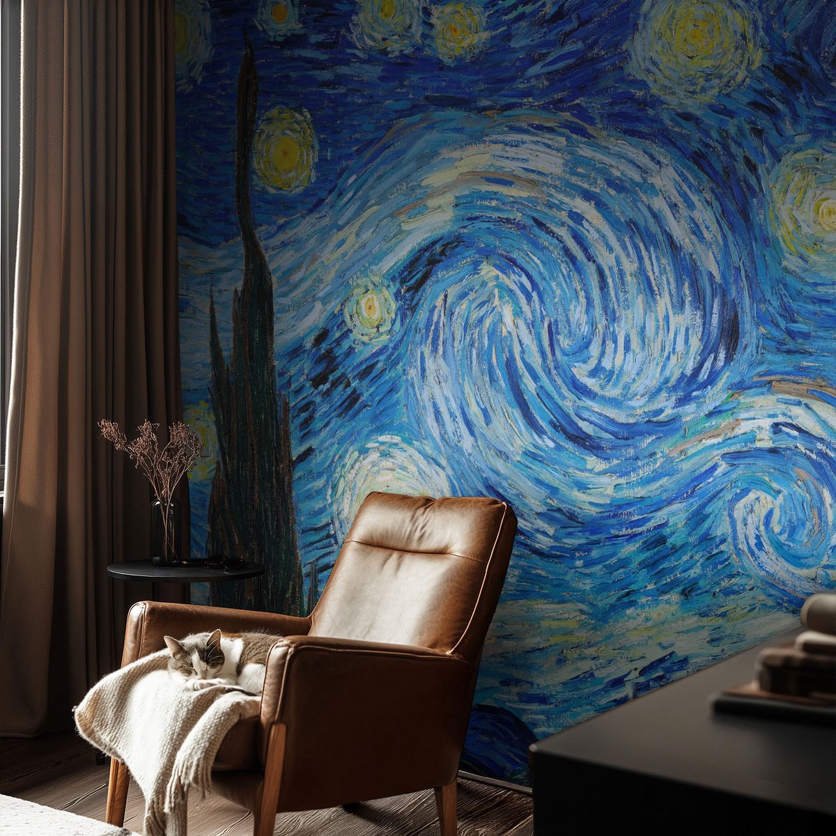 Coloray Vliesbehang - Blauw Snellijm Behang - 104x70 cm - Nachtelijke Hemel Fotobehang Vlies - Woonkamer behang Deel - Muurschildering - Woonkamer behang