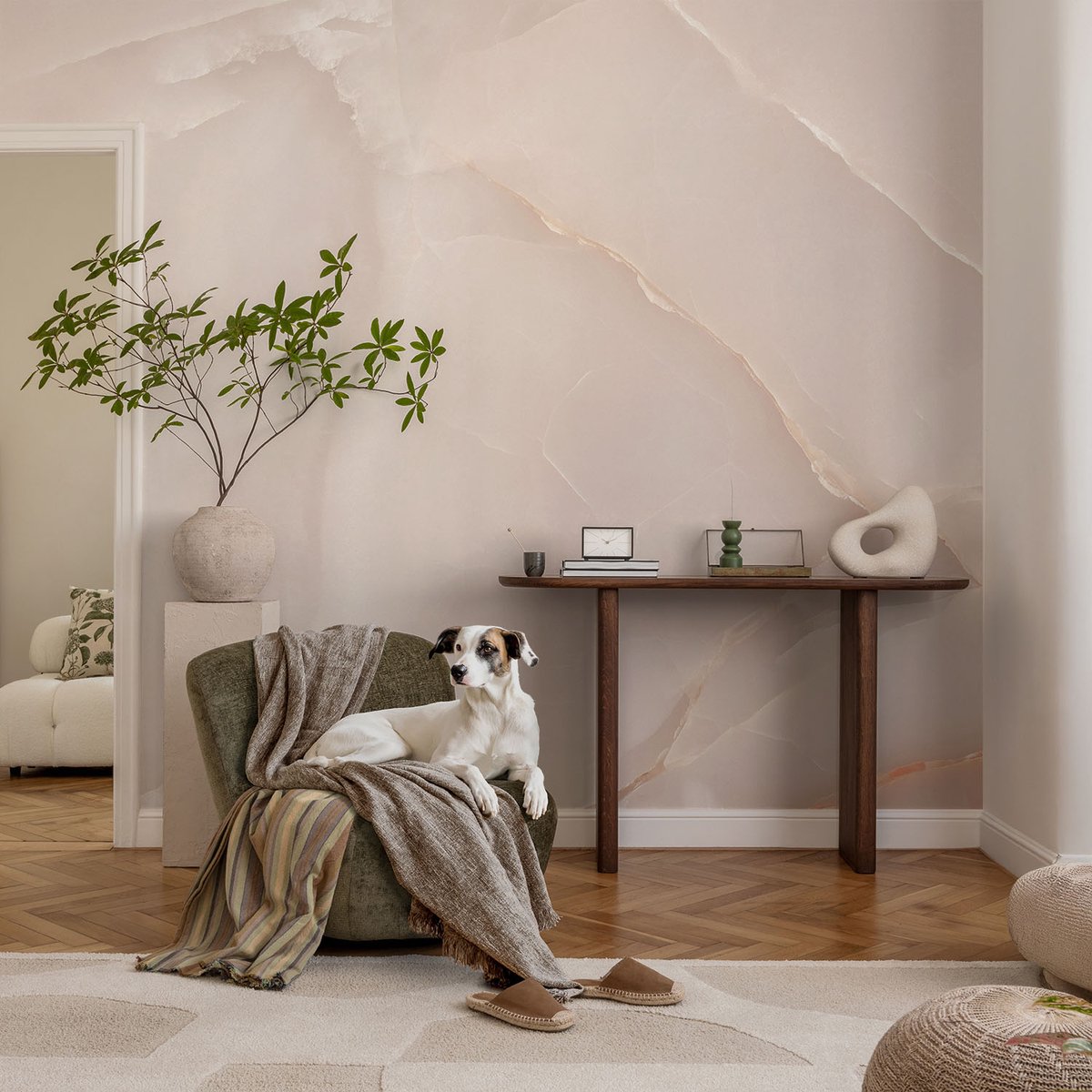 Coloray Vliesbehang - Beige Snellijm Behang - 104x70 cm - Roze Marmer Fotobehang Vlies - Hal behang Texturen - Muurschildering - Woonkamer behang