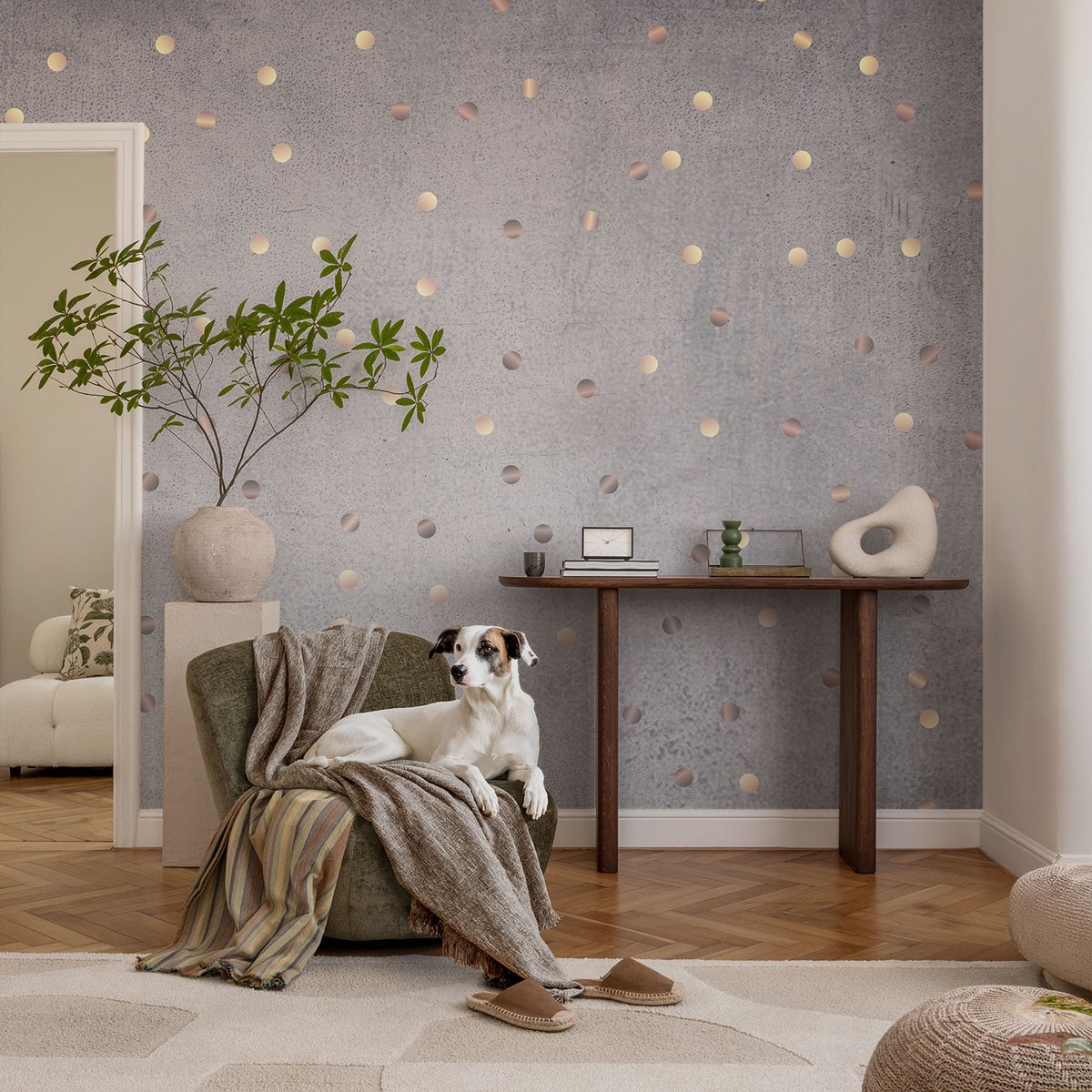 Coloray Vliesbehang - Grijs Snellijm Behang - 104x70 cm - Symmetrische Stippen Muurschildering - Slaapkamer behang Texturen - Fotobehang Vlies - Gang behang