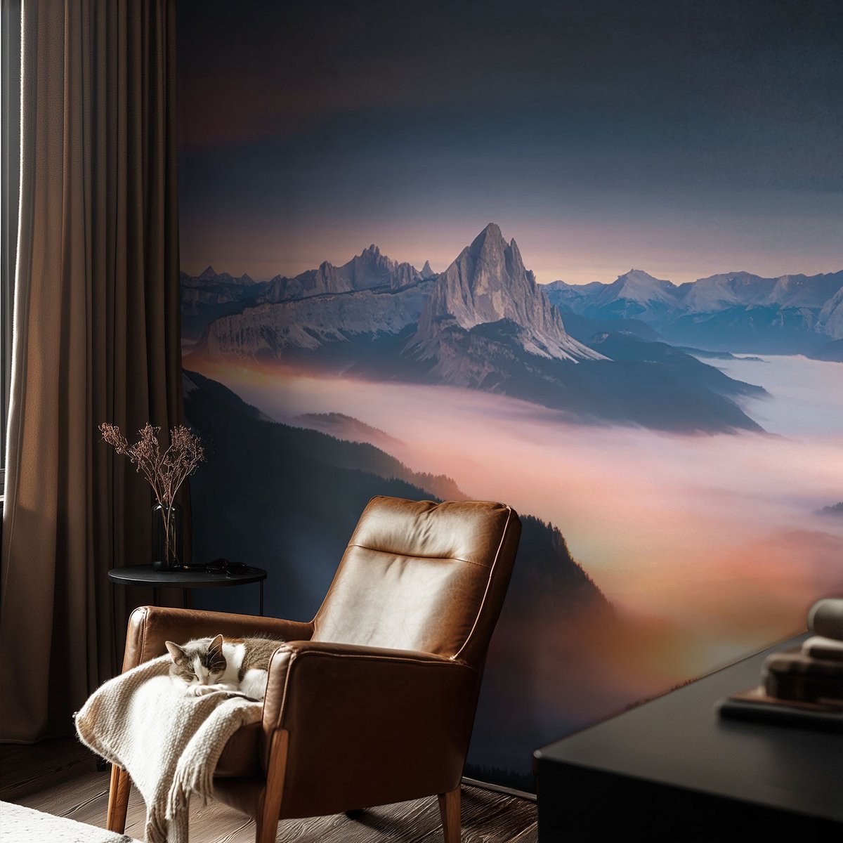 Coloray Vliesbehang - Blauw Snellijm Behang - 104x70 cm - De Opkomende Zon Muurschildering - Slaapkamer behang Landschappen - Fotobehang Vlies - Gang behang