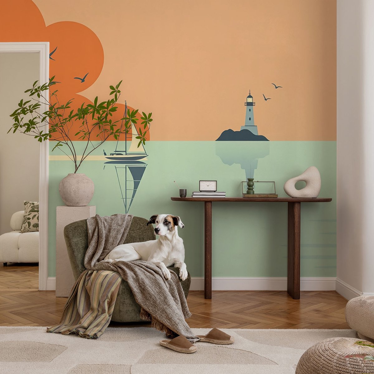Coloray Vliesbehang - Oranje Snellijm Behang - 104x70 cm - Zeegenot Muurschildering - Slaapkamer behang Landschappen - Fotobehang Vlies - Slaapkamer behang